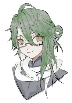 an anime character with green hair and glasses