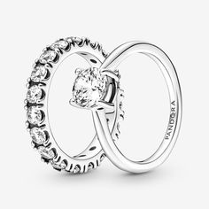 Light As Air Solitaire Stacking Ring Set Pandora Rings Stacked, Promise Rings Pandora, Ring Pandora, Cute Promise Rings, Diamond Promise Rings, Stacking Ring Set, Jewelry Accessories Ideas, Pandora Rings, Pandora Bracelet Charms