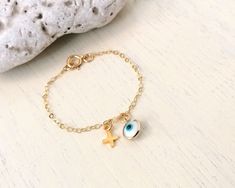 Baby Girl Baptism Gift, Evil Eye Bracelet Gold, Gift For Newborn Baby, Gift For Newborn, Tiny Cross, Nickel Free Jewelry, Baptism Girl