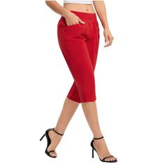 Capri Pants For Women Dressy Casual Elastic Waist Athletic Works Capris Lightweight, durable and breathable fabric for comfortable wear Pants With Pockets, Golf Pants, Ladies Of London, Tapered Pants, Dressy Casual, Bottom Clothes, Ankle Pants, Work Pants, Jogger Pants