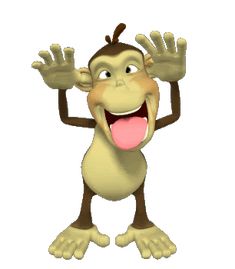 a cartoon monkey with his hands up and tongue out