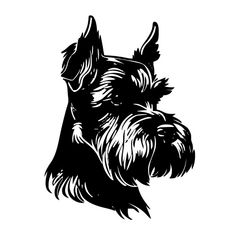 a black and white drawing of a dog's head