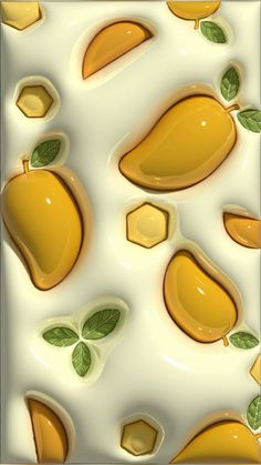 an image of some fruit with leaves on it