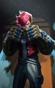 an anime character with pink hair and armor