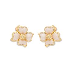 Elegant Enamel Flower Shaped Jewelry, Luxury Diamond White Flower Earrings, Gold Enamel Flower Earrings For Wedding, Elegant Enamel Earrings For Evening, Elegant Enamel Earrings For Wedding, Elegant Enamel Wedding Earrings, White Clip-on Diamond Jewelry, Enamel Flower-shaped Jewelry For Wedding, Flower Shaped Enamel Jewelry For Wedding