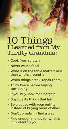 an advertisement with the words 10 things i learned from my thrift grandma