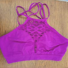 Victoria's Secret Strappy Bralette - Magenta (Purple/Pink) - Small - New, Never Worn Purple Stretch Halter Neck Top, Summer Purple Halter Top For Beach Season, Spring Purple Stretch Halter Top, Casual Purple Seamless Swimwear, Purple Stretch Swimwear, Bra Friendly, Purple Stretch Swimwear Bra Friendly, Stretch Purple Swimwear Bra Friendly, Magenta Purple, Strappy Bralette