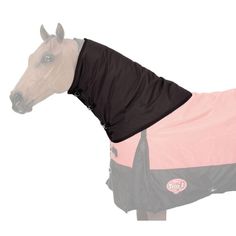 a horse wearing a pink and black cover