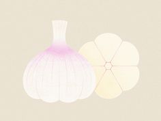 two onion halves are shown on a light colored background, one is white and the other is pink