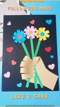 a card with paper flowers on it and the words, follow for more like & save