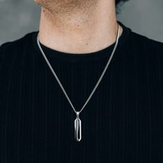 Silver Black Drop Pendant Necklace For Men or Women - Boutique Wear RENN inc Timeless Necklace, Drop Pendant Necklace, Necklace For Men, Pendant Rings, Steel Necklace, Drop Pendant, Stainless Steel Necklace, Ladies Boutique, Chain Pendants