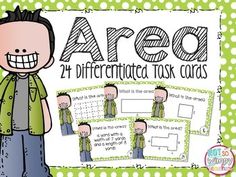 a green and white dotted background with the words area, differentiated task cards for students to use