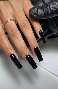 All Black Coffin Acrylic Nails, All Black Acrylic Nails Square, Tapered Square Black Nails, Black Stelito Nails, Long Acrylic Nails Coffin Black, Plain Black Acrylic Nails, Square Black Acrylic Nails, Black Square Nails Long, Black Nails Long Square