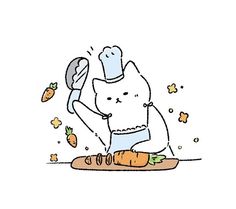 a drawing of a person cooking carrots on a cutting board