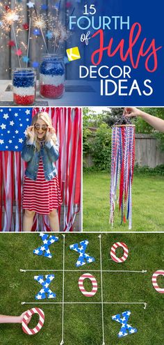 fourth of july decorating ideas with red, white and blue decorations on the grass