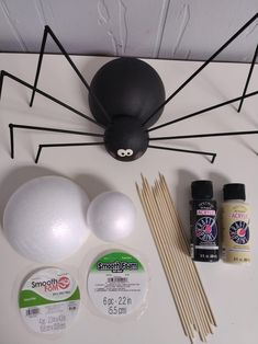 the supplies needed to make a spider craft include eggs, sticks, glue and toothpicks