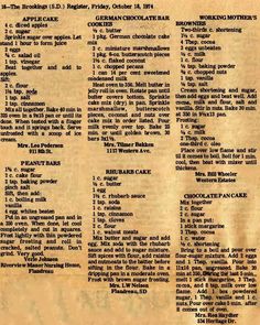 an old recipe for chocolate cake with instructions on the front and back pages in english