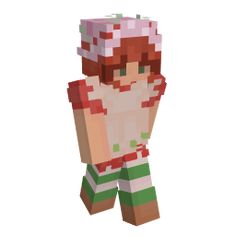 an image of a pixel art character with red hair and green shorts standing in front of a white background