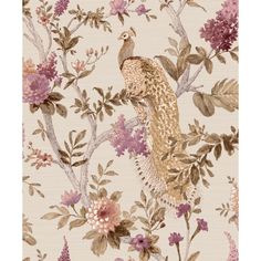 a floral wallpaper with birds and flowers on it's back side, in pink tones