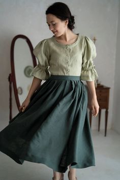 Amy Linen Blouse – LittleWomenAtelier Cute Asian Fashion, Victorian Blouse, Oversized Dress, Linen Blouse, Puffed Sleeves, Embroidered Top, Medium Weight, Cotton Dresses, Vintage Looks