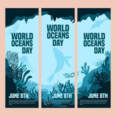 three banners for the world oceans day