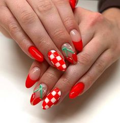 131 Most Popular Summer Nails Designs, From Ombré To Simple & Bright Ideas - The Mood Guide Bright Red Nails With Design Summer, Popsicle Nails Designs, Funky Holiday Nails, Bbq Nails, Summer Red Nails Designs, Fruit Design Nails, Pink Spring Nail Ideas, Red Summer Nails Designs