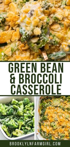 green bean and broccoli casserole with text overlay