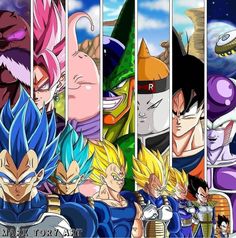 the dragon ball characters are all different colors