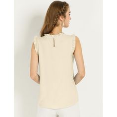 The ruffled sleeveless design would show demure, feminine grace, and also lend shape and texture. Crafted from a lightweight material, it is shaped with an elegant crew neckline, and pleat detailing, and comes in a relaxed cut for easy, breezy wear. This vintage blouse is designed with ruffled trim and solid color, especially for a professional look at work. Office Vintage, 1950s Retro, Eyelet Blouse, Ruffle Fabric, Work Blouses, Women's Blouses, Vintage Blouse, Easy Breezy, Hem Style