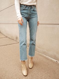 straight leg denim under $90 (plus the boots to wear with ’em) Jeans In The Summer, Denim Boots, Gorgeous Outfits, Wardrobe Tips, Outfits Chic, Nice Style, I Love Makeup, Straight Leg Denim, Pinterest Fashion