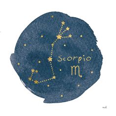 the zodiac sign scorpio is painted on a blue circle with gold stars