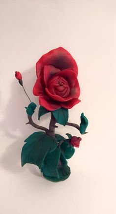 a red rose with green leaves on a white background