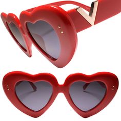 Heart-shaped sunglasses are a fun and playful accessory that feature lenses in the shape of a heart. These sunglasses offer both style and sun protection, and are a popular choice for those looking to make a statement with their eyewear. Whether you're lounging on the beach or exploring the city, heart-shaped sunglasses are a great way to add a touch of whimsical charm to any outfit. The lenses are UV protected, featuring UV400 technology, blocking UVA and UVB sun-rays that are harmful to your e Heart Shaped Glasses, Shaped Sunglasses, Heart Shaped Sunglasses, Sun Rays, Red Frame, Curly Hairstyles, Glasses Frames, A Heart, Sun Protection