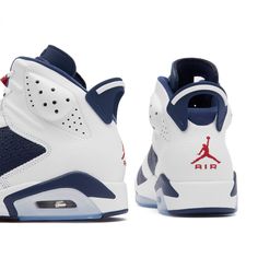 Find JORDAN 6 Retro Sneaker on Editorialist. Proving that winning in style is better than just winning, the Air Jordan 6 Sneakers were worn by Michael Jordan himself when he claimed his first championship in 1991. Arriving in this fresh, patriotic colourway, this AJ 6 Retro model boasts the signature lace locks for a secure fit, on and off the court. Perforated details keep things breathable while a red Jumpman can be found on the tongue and heel, bringing this must-cop design together. Tumbled Air Jordan 6 Retro, One Championship, Jordan 6 Retro, Jumpman Logo, Air Jordan 6, Jordan 6, Retro Sneakers, Sneaker Collection, Michael Jordan