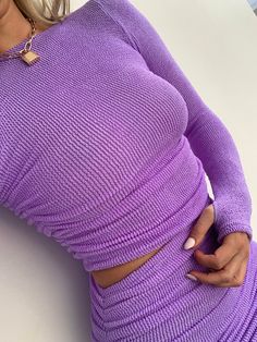 Gorgeous lilac Long sleeve crop top with high neck, Ruch sides and Thumbhole. Ultra body hugging, smoothing fit. Comfy and cozy! Hand made by us in super stretchy crinkle seersucker textured quality Lycra mix. Size S-M fits 6-8-10-12 Crinkle Top, Cropped Tube Top, Long Sleeve Crop, Long Sleeve Crop Top, Womens Clothing Tops, Outfit Of The Day, Lilac, Sweater Dress, High Neck