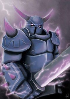 an image of a knight with lightning in the background