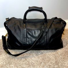 Excellent Condition Black Leather With Brass Hardware Adjustable/Removable Strap Two Inside Zipper Pockets 22”L X 12”H Goth Travel, Leather Duffel Bag, Leather Duffel, Bags Vintage, Travel Duffel, Coach Leather, Vintage Coach, Brass Hardware, Duffel Bag