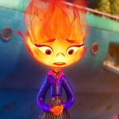 a cartoon character is standing in front of a fireball with an evil look on his face