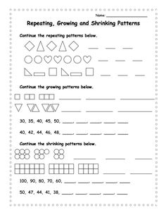 worksheet for comparing shapes and numbers to help students learn how to use them