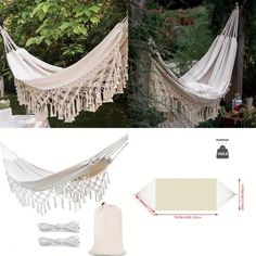 an image of a hammock set up in the yard with accessories for it