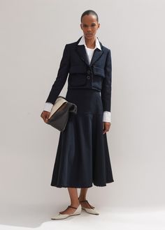 Textured Cotton-Blend Skirt + Jacket Co-ord | ME+EM Chic Workwear Skirt Suit With Pockets, Chic Fall Skirt Suit With Pockets, Structured Skirt For Spring Workwear, Fall Workwear Skirt Suit With Lined Skirt, Ankle Sleeve, Minimal Chic, Fabric Tape, Now And Forever, Cropped Jacket