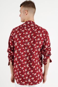 Indulge in the perfect blend of elegance and funk with the Merlot Red Floral Printed with Funky Patchwork Premium Tencel Designer Kurta Shirt! This stunning piece combines the timeless beauty of floral prints with funky patchwork details, creating a mesmerizing fusion of styles. Crafted from premium natural fabric, it offers a luxurious feel while being environmentally conscious. Whether you're attending a special occasion at the beach or simply want to elevate your everyday style, this designer Red Floral Print Retro Shirt, Red Floral Print Cotton T-shirt, Red Cotton T-shirt With Graffiti Print, Kurta Style, Indian Kurta, Red Skull Print Short Sleeve T-shirt, Tencel Fabric, Shoulder Shirts, Merlot