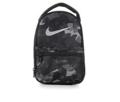 Easy to fuel your stomach up on the go with the Nike® My Fuel Pack Lunch Box. Durable fabric construction with insulated lining, Padded top grab handle, Large main compartment with zipper closure, External front pocket with zipper closure, Clear ID pocket on back, Approx. 7 inch W x 11 inch H x 4 1/2 inch D, Nike® branding details | Nike My Fuel Pack Lunch Bag in Camo Functional Nylon Lunch Bag With Zipper Closure, Nike Gym Bag With Zipper Closure, Nike Bags With Zipper Closure For Outdoor Activities, Nike Branding, Fabric Construction, Padded Top, Pack Lunch, Unisex Accessories, Lunch Bag