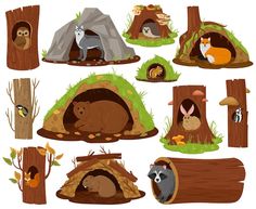 an image of different animals in the forest illustration set for children's room decor