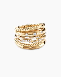 David Yurman | Stax Five Row Ring in 18K Yellow Gold with Diamonds, 15mm Petite Jewelry, David Yurman Ring, Design Motifs, Graduation Gifts For Her, Put A Ring On It, Gold Diamond Rings, Metal Finishes, High Jewelry, David Yurman