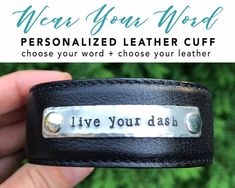 Word of the Year - Personalized Leather Cuff bracelet -  custom word bracelet - customized word jewelry - Inspirational Silver Leather Cuff Bracelet Gift, Silver Leather Cuff Bracelet As Gift, Stamped Leather Cuff Bracelet Gift, Personalized Inspirational Cuff Bracelet For Everyday, Everyday Inspirational Personalized Cuff Bracelet, Stamped Silver Leather Bracelet As Gift, Silver Leather Bracelet With Hand Stamped Details For Everyday, Silver Stamped Leather Bracelet For Gift, Metal Stamped Bracelet