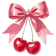 two cherries tied together with a pink bow