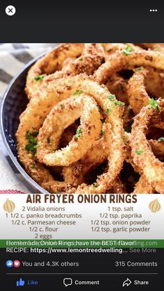 the menu for air fryer onion rings