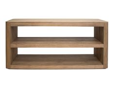 a wooden shelf sitting on top of a white wall in front of a white background