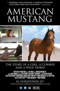 the poster for american mustang, featuring a horse and a woman holding her hand out